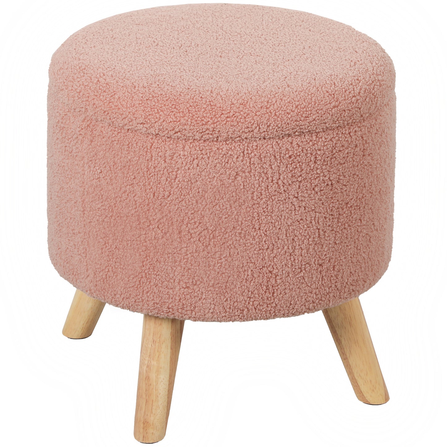 Bitney - Round Ottoman Stool With Storage, Linen Upholstered Foot Stool With Padded Seat, Hidden Space And Wood Legs,