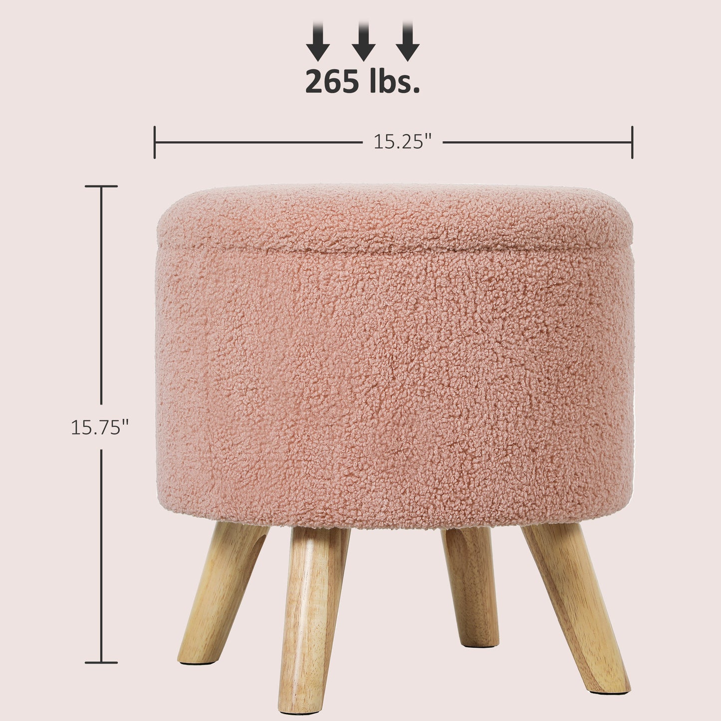 Bitney - Round Ottoman Stool With Storage, Linen Upholstered Foot Stool With Padded Seat, Hidden Space And Wood Legs,