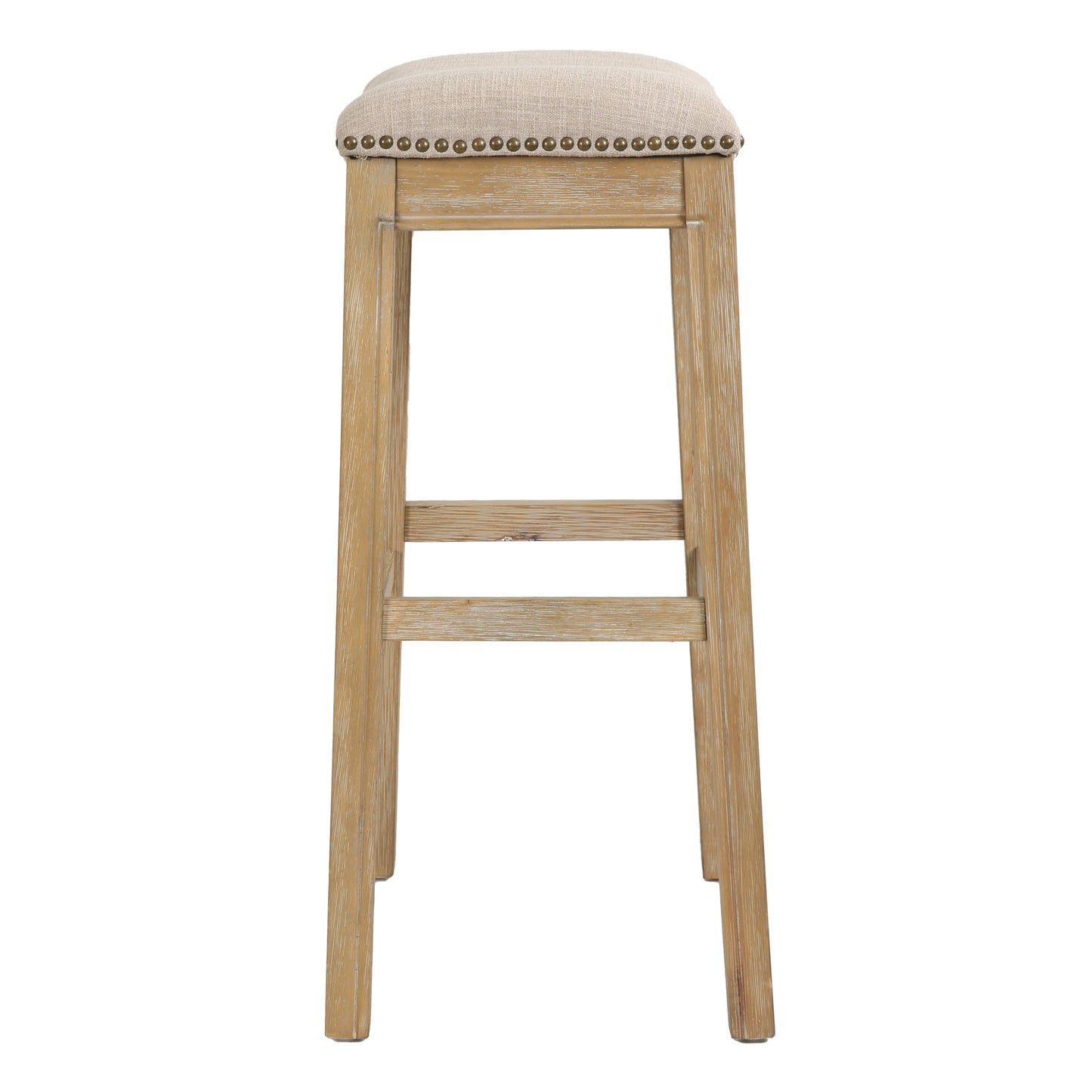 31" Linen and Natural Solid Wood Backless Bar Height Bar Chair