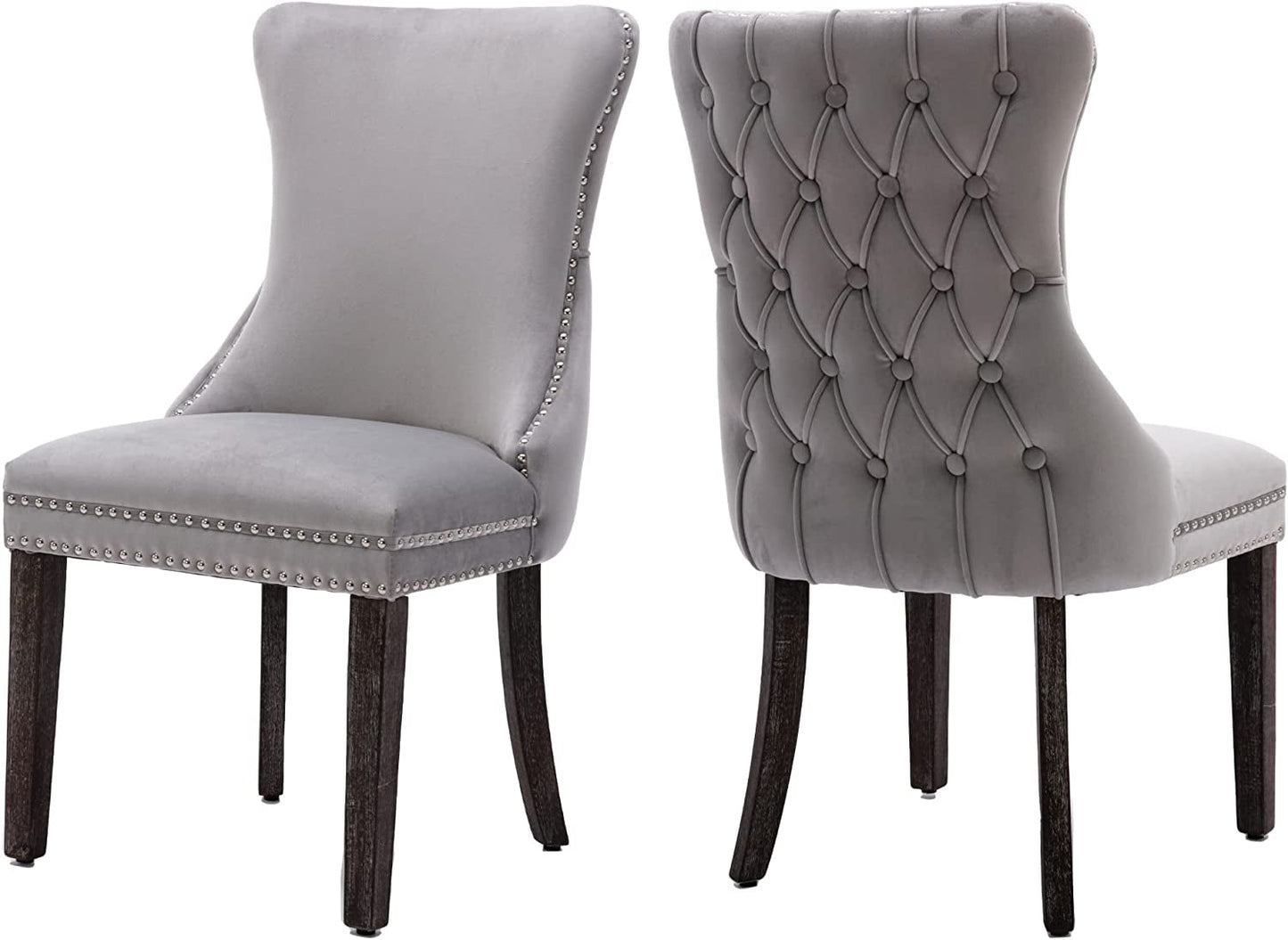 Erin - Set of 2 Light Gray Velvet Tufted Wingback Chairs