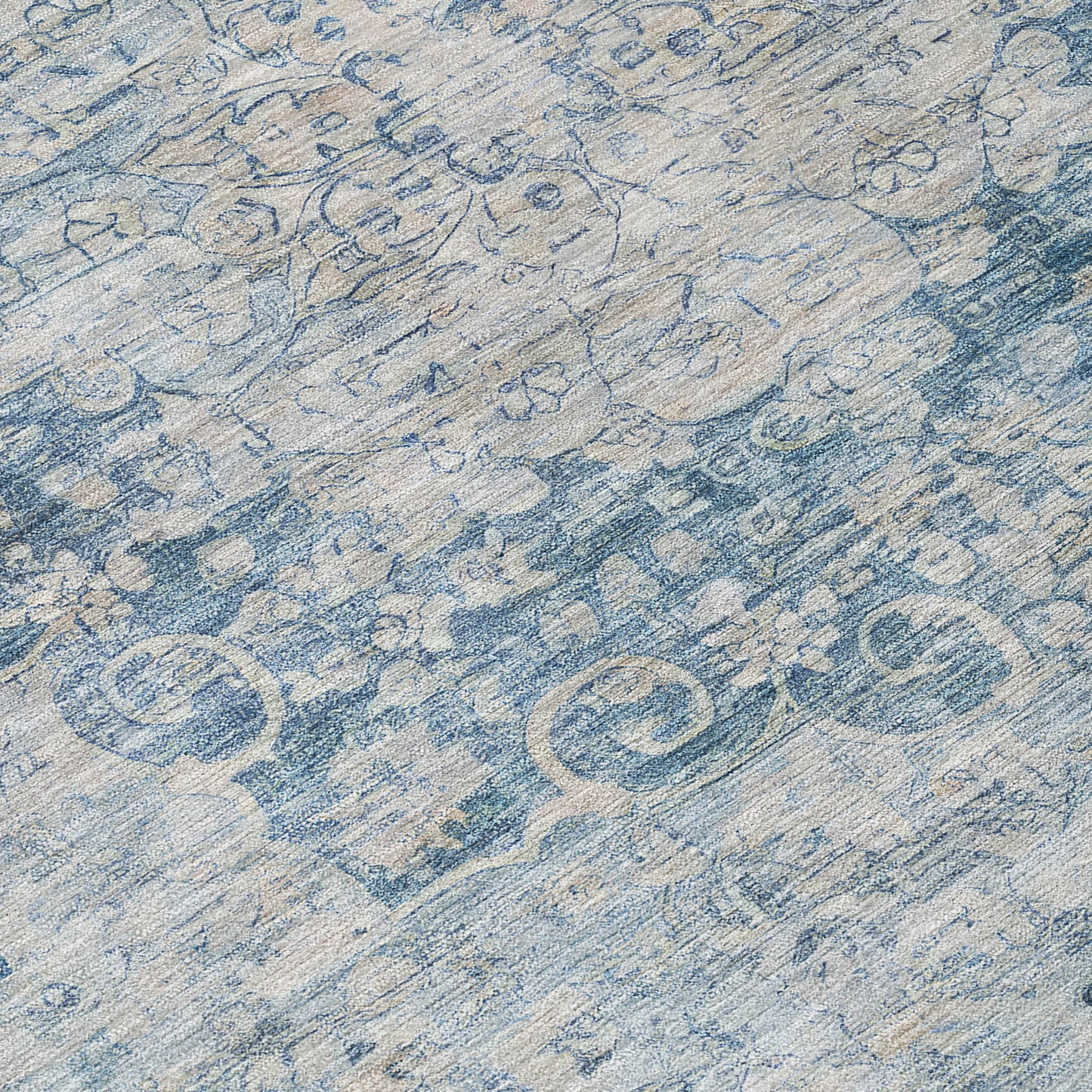 8' Blue Round Floral Medallion Washable Indoor Outdoor Area Rug