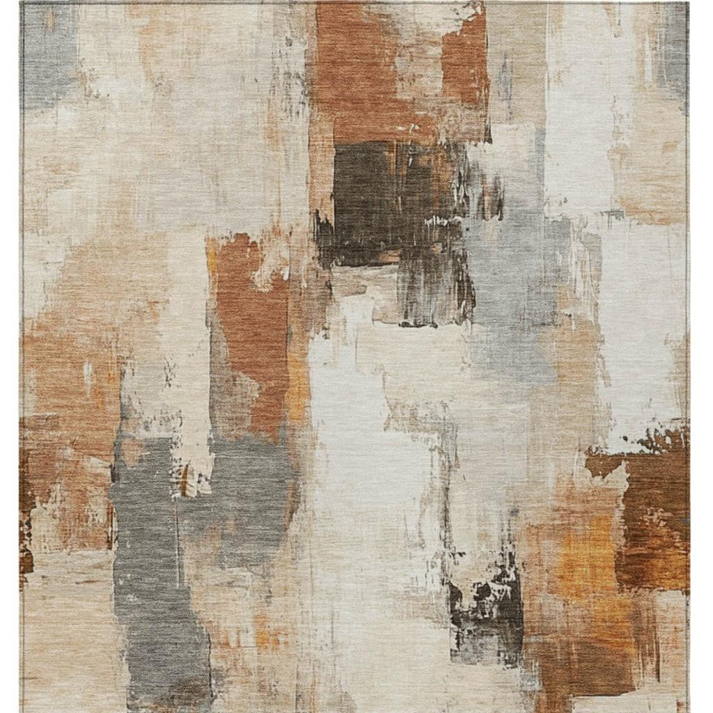 9' X 12' Ivory And Rust Abstract Washable Indoor Outdoor Area Rug