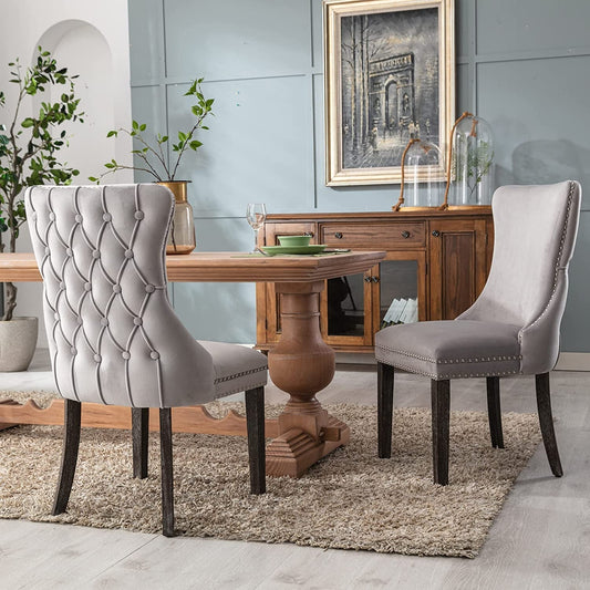 Erin - Set of 2 Light Gray Velvet Tufted Wingback Chairs
