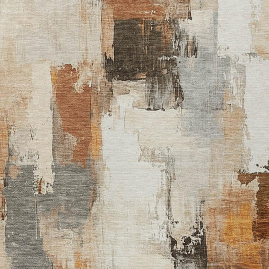 9' X 12' Ivory And Rust Abstract Washable Indoor Outdoor Area Rug